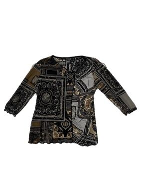 Y2K XL Anac Ornate Print Blouse Top Work Attire Business Casual 3/4 Sleeves